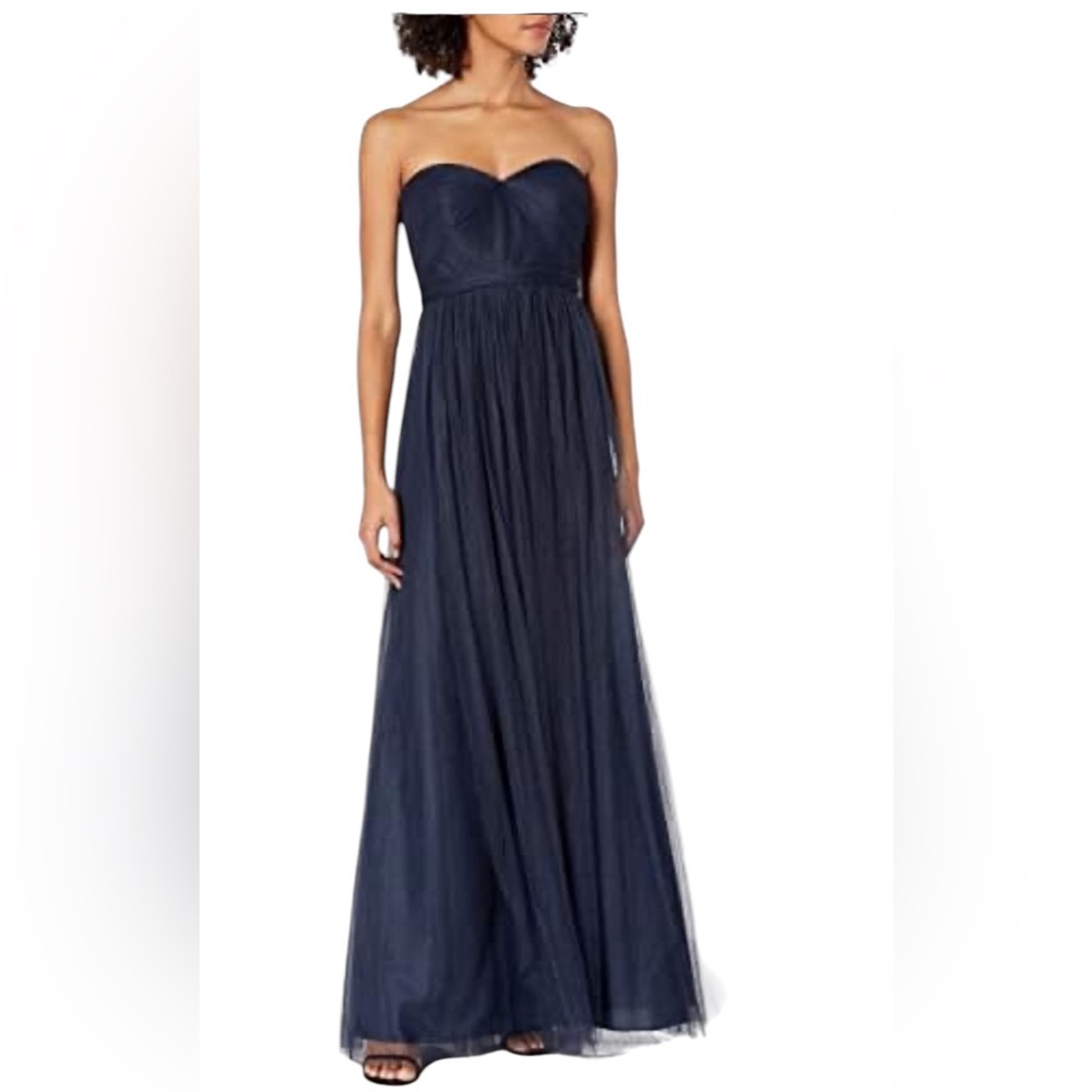 JENNY YOO NAVY BLUE STRAPLESS MESH DETAIL LONG MAXI DRESS 6